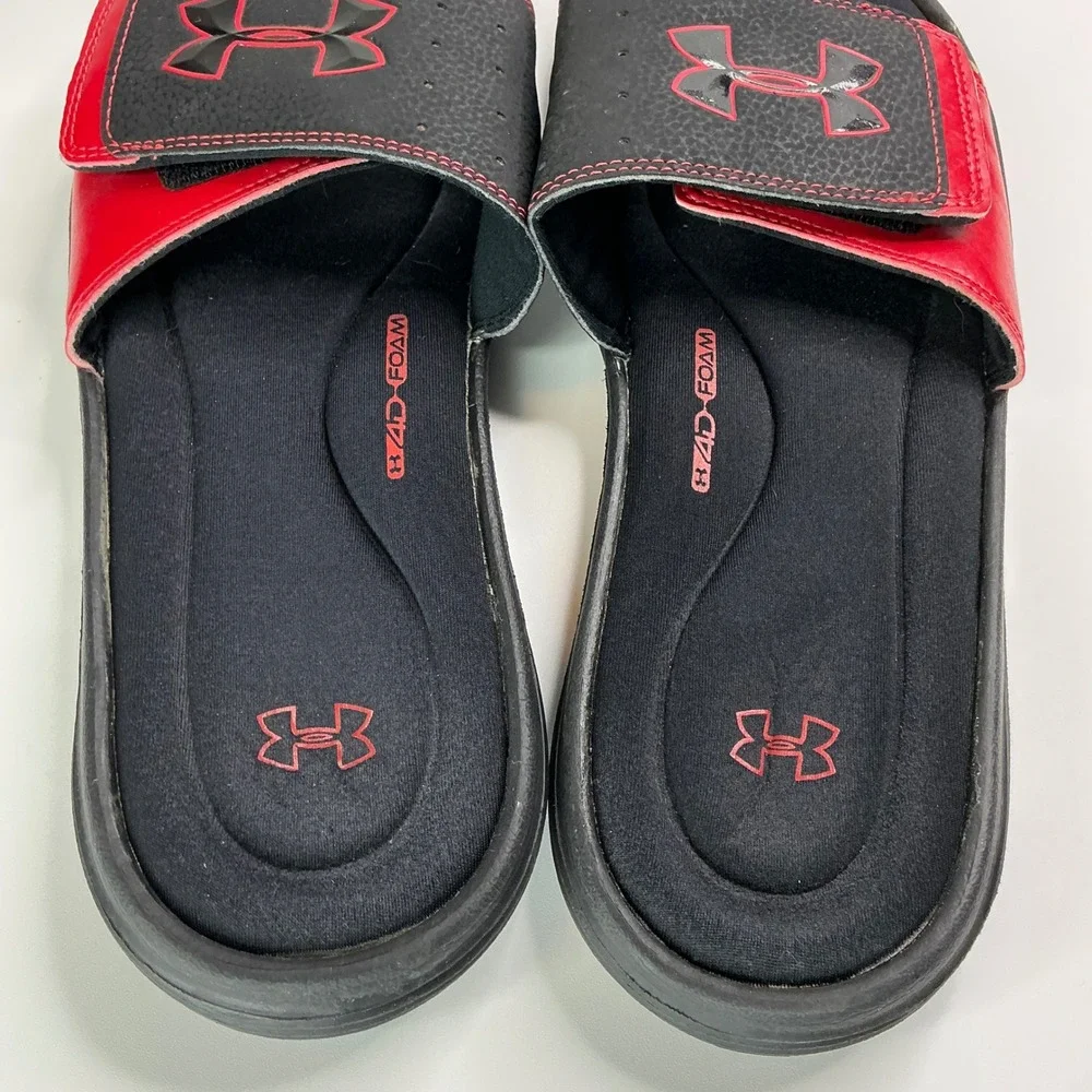 Under Armour Black Red Ignite Slides Mens 10 Adjustable 4D Foam 1235584-004